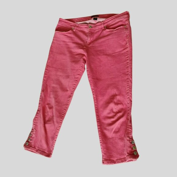 New York & Company Pink Coral Capri Jeans Size 12 with Button Hem Detail - Picture 1 of 6